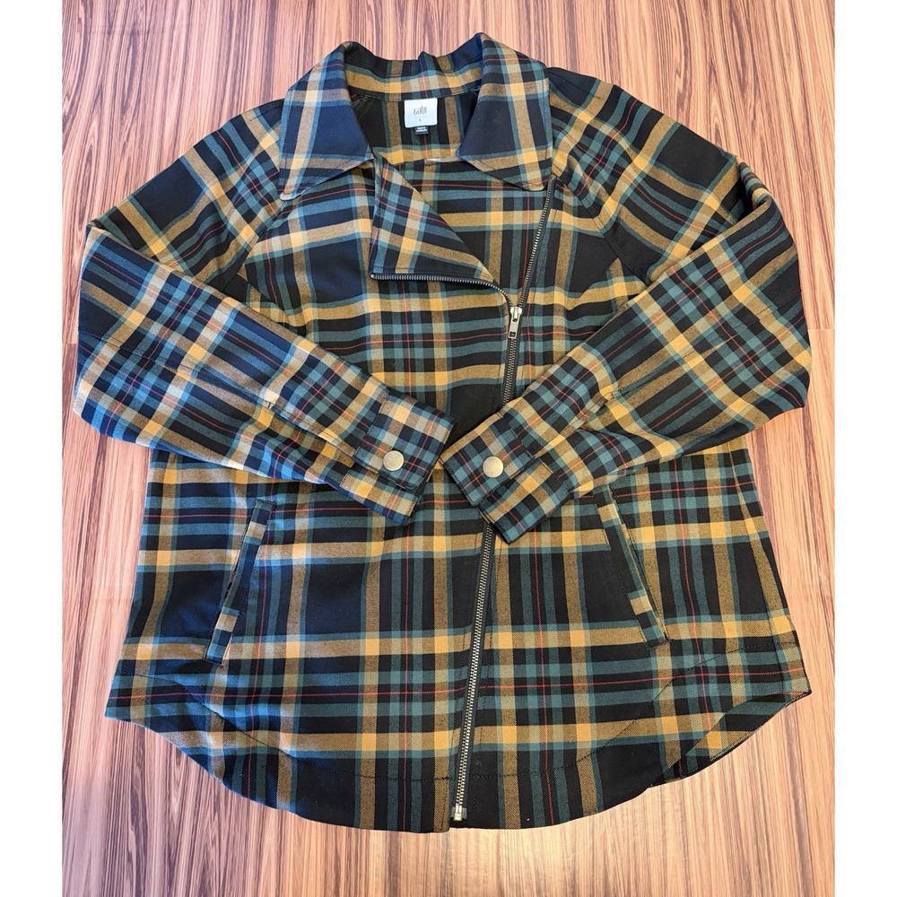 Cabi Plaid Jacket Moto 4401 Green Black Grunge Preppy Edgy Urban Streetwear Sz L